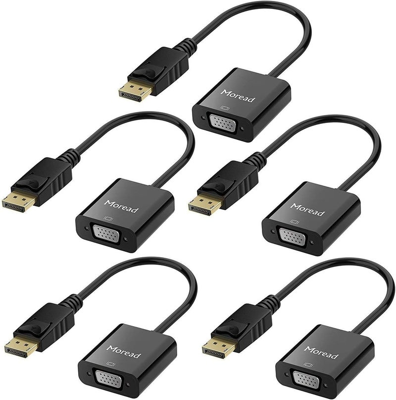 Moread DisplayPort (DP) to VGA Adapter, 5 Pack, Gold-Plated Display Port to VGA Adapter (Male to Female) Compatible with Computer, Desktop, Laptop, PC, Monitor, Projector, HDTV - Black - Image 1